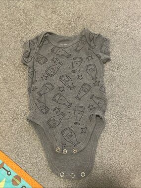 First Impressions Gray Milk Bottle Print Baby Bodysuit